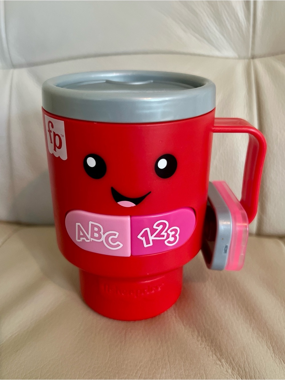 Fisher-Price Musical Toy Red and Pink ABC 123 Learning Cup with Gray Lid